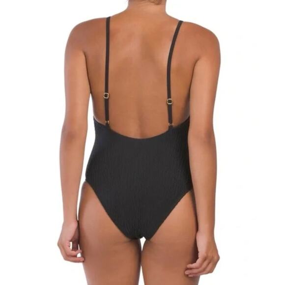 Mosmann Australia Smocked Textured One Piece Swimsuit in Black, Size Large - Picture 2 of 8